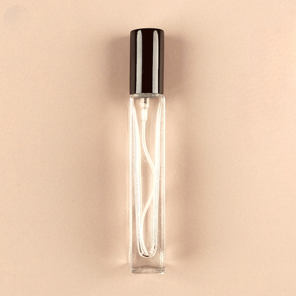 Mini Fragrance Bottles - 10ml/0.5oz Square Tall Spray + Metallic Black Top, Empty Perfume Bottles in Bulk