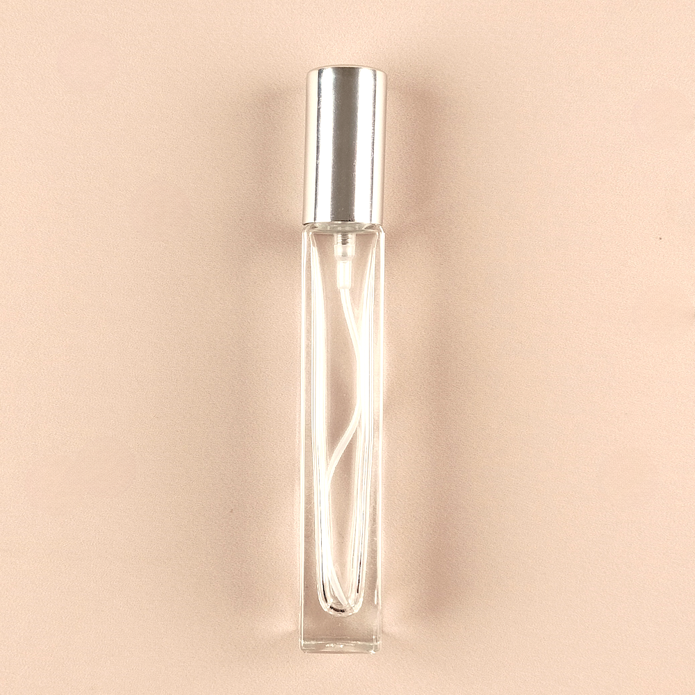 Mini Fragrance Bottles - 10ml/0.5oz Round Tall Spray + Shiny Silver Top, Empty Perfume Bottles in Bulk