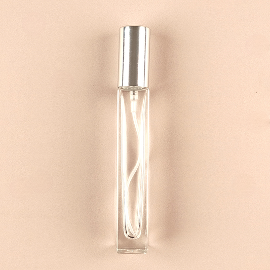 Mini Fragrance Bottles - 10ml/0.5oz Round Tall Spray + Shiny Silver Top, Empty Perfume Bottles in Bulk