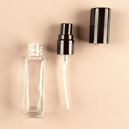 Mini Fragrance Bottles - 8ml/0.5oz Square Mini Spray + Metallic Black Top, Empty Perfume Bottles in Bulk