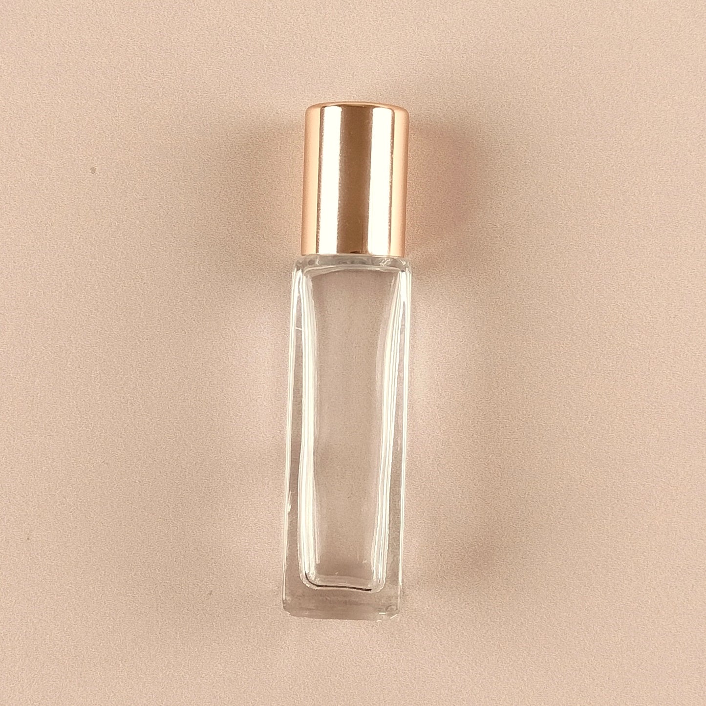 8ml Square Roll-on Bottles - Clear Glass, Refillable Roller Bottles for Essential Oils and Perfumes, Glossy Gold Cap