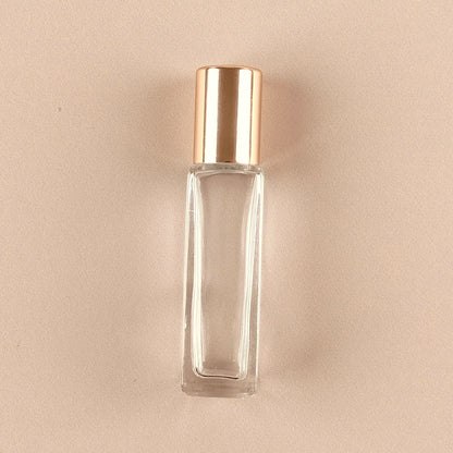 8ml Square Roll-on Bottles - Clear Glass, Refillable Roller Bottles for Essential Oils and Perfumes, Glossy Gold Cap