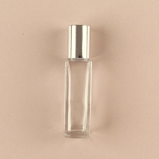 8ml Square Roll-on Bottles - Clear Glass, Refillable Roller Bottles for Essential Oils and Perfumes, Shiny Silver Cap