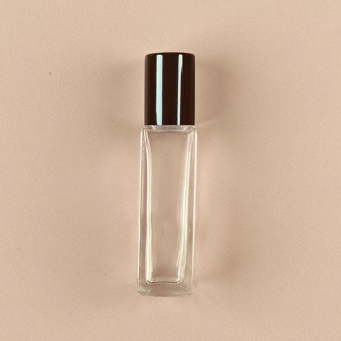 8ml Square Roll-on Bottles - Clear Glass, Refillable Roller Bottles for Essential Oils and Perfumes, Metallic Black Cap