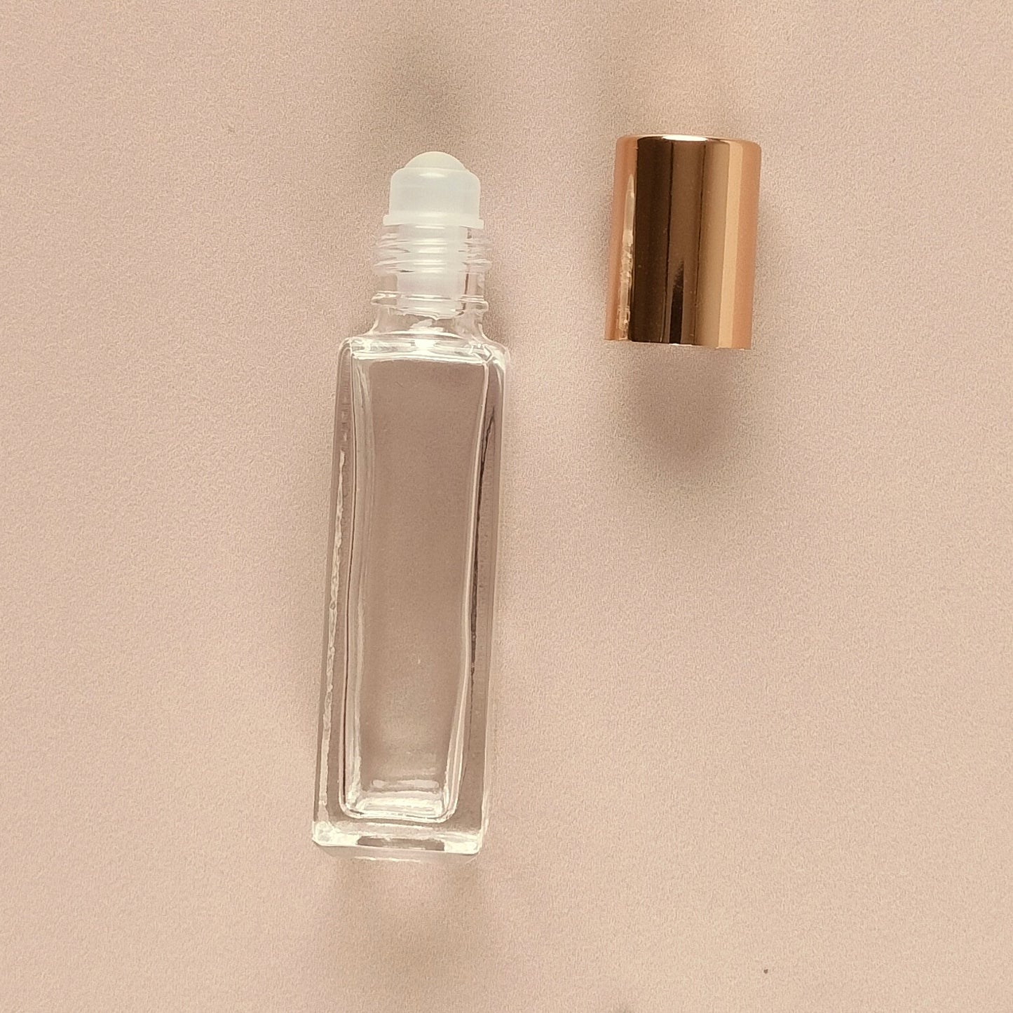 8ml Square Roll-on Bottles - Clear Glass, Refillable Roller Bottles for Essential Oils and Perfumes, Metal Gold Cap, Glass Roller Ball