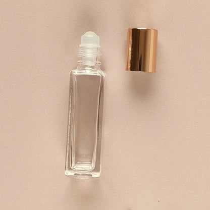 8ml Square Roll-on Bottles - Clear Glass, Refillable Roller Bottles for Essential Oils and Perfumes, Glossy Gold Cap