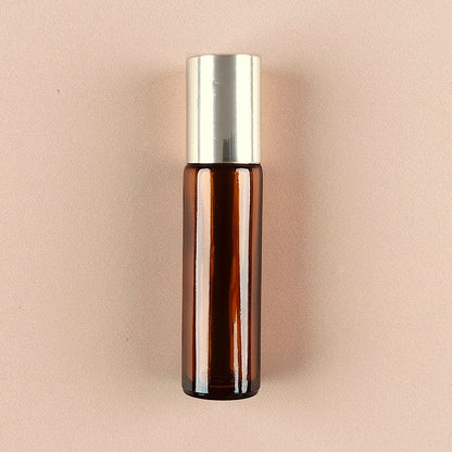 10ml Amber Roll-on Bottles - Amber Glass, Refillable Roller Bottles for Essential Oils and Perfumes, Silver Metal Cap, Steel Roller Ball