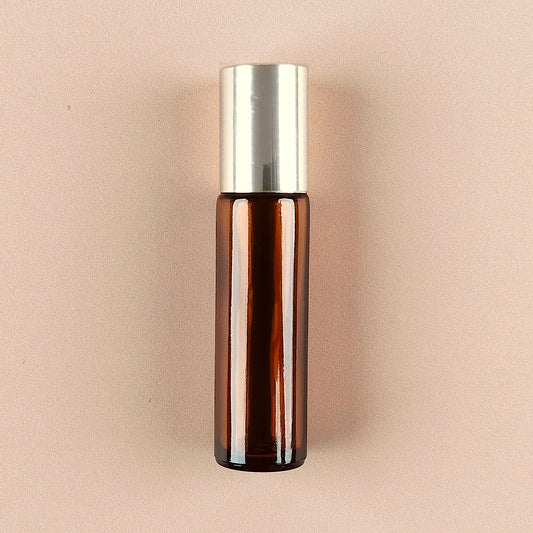 10ml Amber Roll-on Bottles - Amber Glass, Refillable Roller Bottles for Essential Oils and Perfumes, Silver Metal Cap, Steel Roller Ball