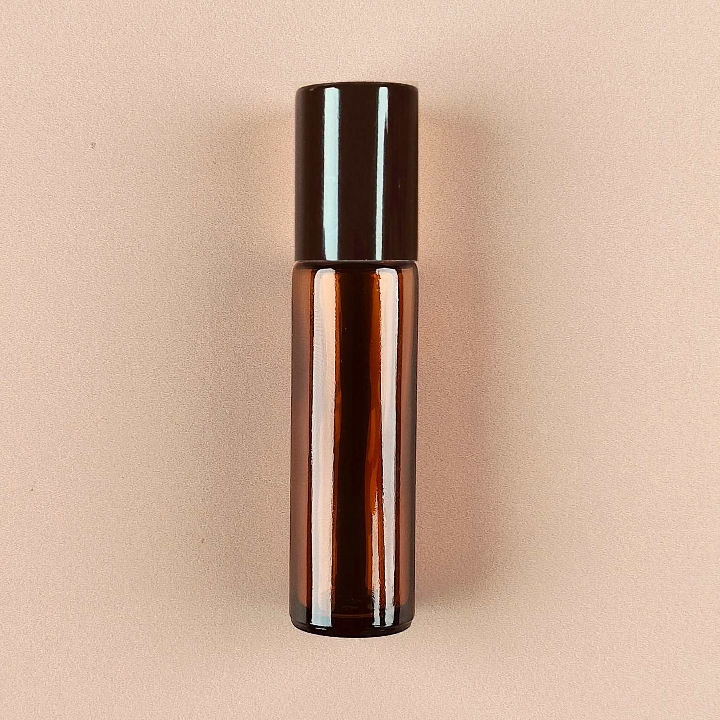 10ml Amber Roll-on Bottles - Amber Glass, Refillable Roller Bottles for Essential Oils and Perfumes, Metallic Black Cap