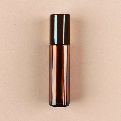 10ml Amber Roll-on Bottles - Amber Glass, Refillable Roller Bottles for Essential Oils and Perfumes, Metal Black Cap, Steel Roller Ball