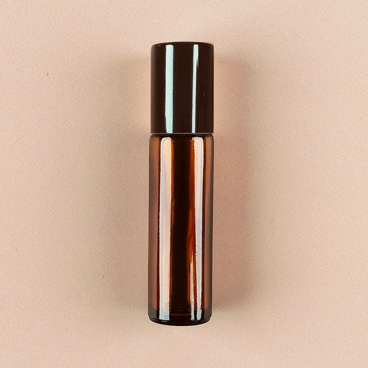 10ml Amber Roll-on Bottles - Amber Glass, Refillable Roller Bottles for Essential Oils and Perfumes, Metallic Black Cap