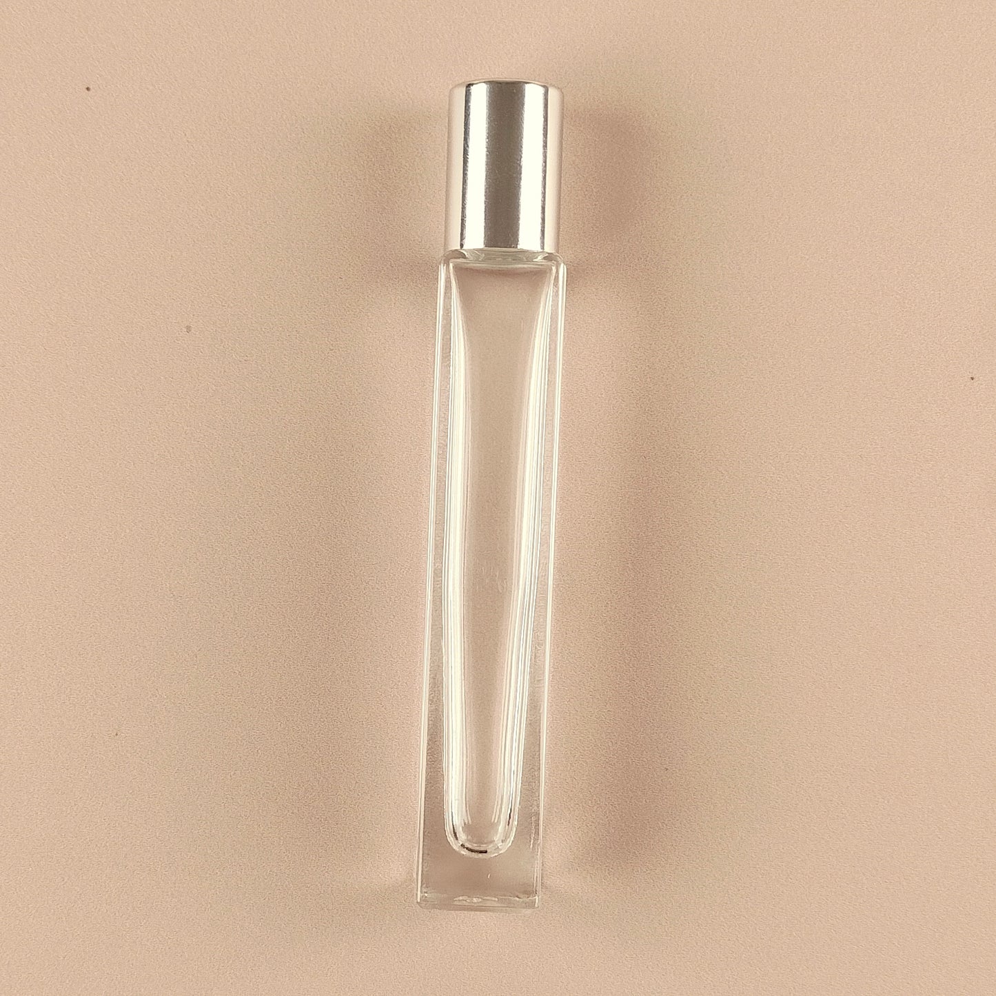 10ml Square Tall Roll-on Bottles - Clear Glass, Refillable Roller Bottles for Perfumes and Essential Oils, Shiny Silver Cap