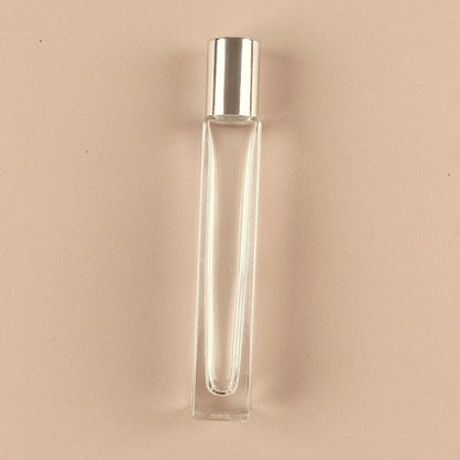 10ml Square Tall Roll-on Bottles - Clear Glass, Refillable Roller Bottles for Perfumes and Essential Oils, Shiny Silver Cap