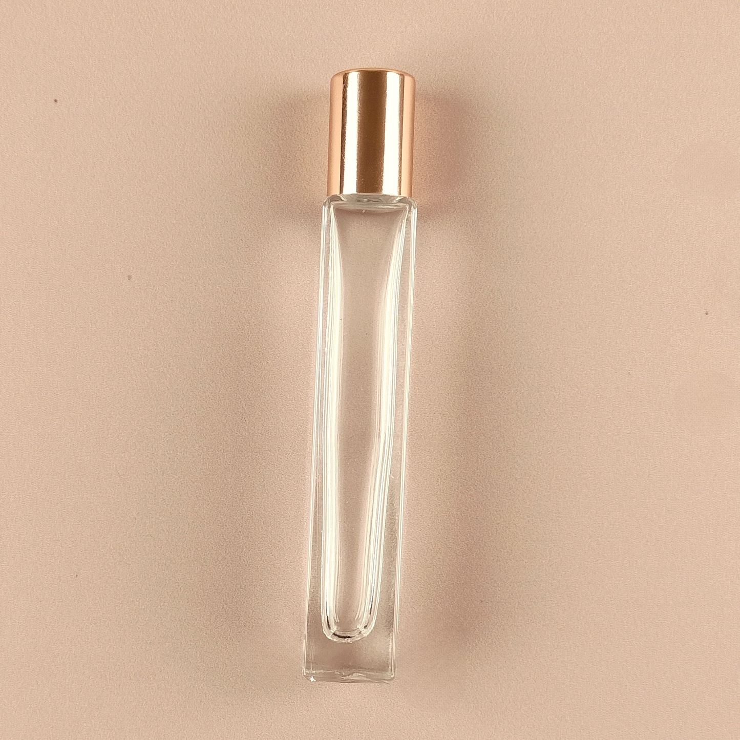 10ml Square Tall Roll-on Bottles - Clear Glass, Refillable Roller Bottles for Perfumes and Essential Oils, Glossy Gold Cap