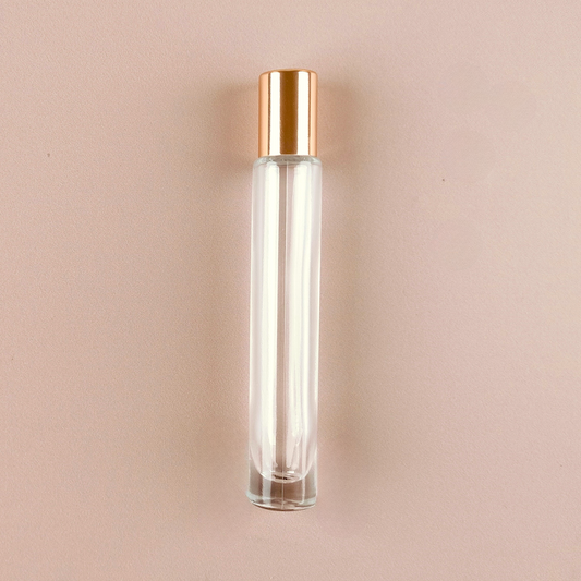 Mini Fragrance Bottles - 10ml/0.5oz Round Tall Spray + Glossy Gold Top, Empty Perfume Bottles in Bulk