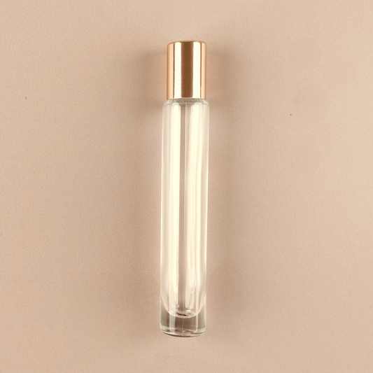 10ml Tall Roll-on Bottles - Clear Glass, Refillable Roller Bottles for Perfumes and Essential Oils, Glossy Gold Cap