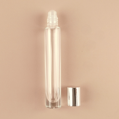 10ml Tall Round Roll-on Bottles - Clear Glass, Refillable Roller Bottles for Perfumes and Essential Oils, Metal Silver Cap, Glass Roller Ball