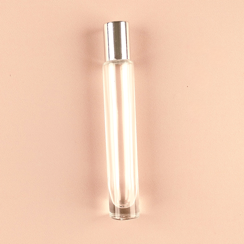 Mini Fragrance Bottles - 10ml/0.5oz Round Tall Spray + Shiny Silver Top, Empty Perfume Bottles in Bulk