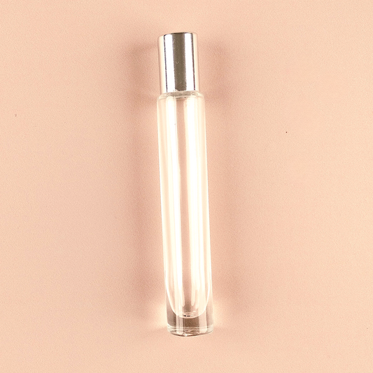 Mini Fragrance Bottles - 10ml/0.5oz Round Tall Spray + Shiny Silver Top, Empty Perfume Bottles in Bulk